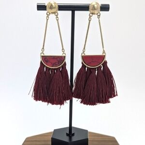 Vintage Burgundy Tassel Statement Earrings Boho Chic Jewelry